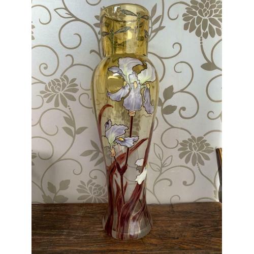 Vase En Verre Émaillé Legras Art Nouveau Iris Libelle 50cm!