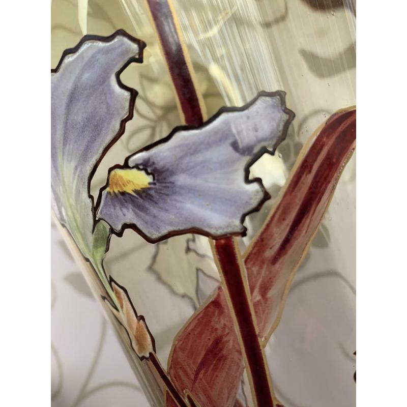 Vase En Verre Émaillé Legras Art Nouveau Iris Libelle 50cm!