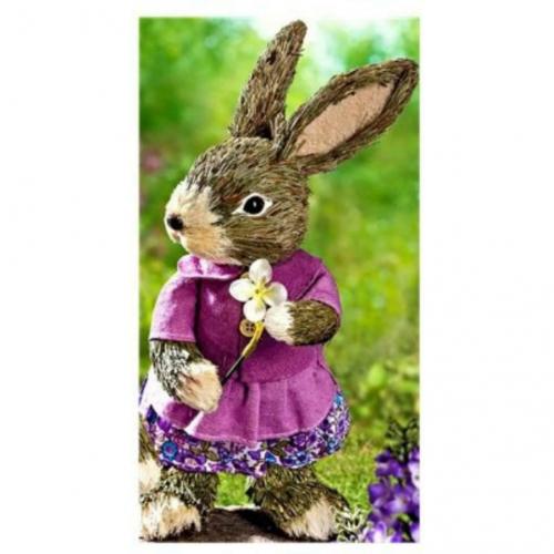 Decoratie beeld stro konijn paashaas 27 cm