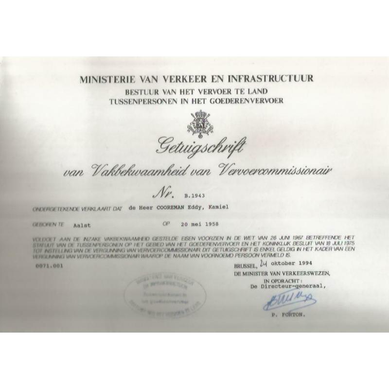 permis de transport Nat / INT / permis commissaire aux trans
