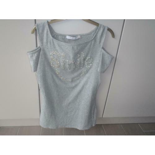grijze l&l open schouder t-shirt dames medium