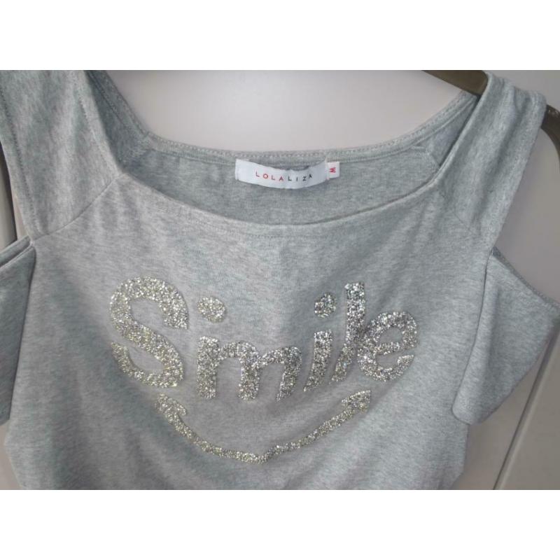grijze l&l open schouder t-shirt dames medium